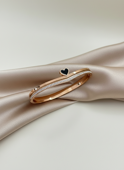 Rose Gold Black Heart Pave Bangle