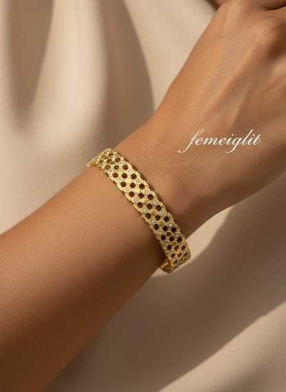 Honeycomb Lattice Gold Cuff Bangle