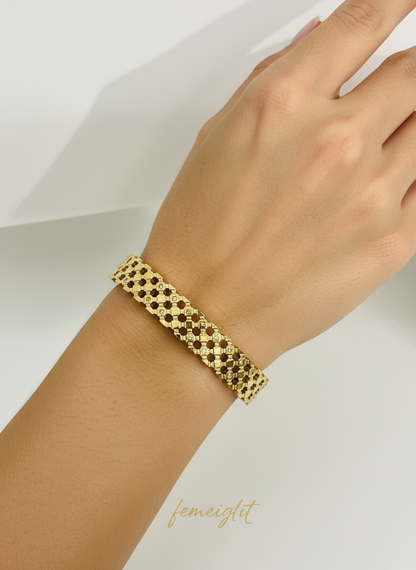 Honeycomb Lattice Gold Cuff Bangle