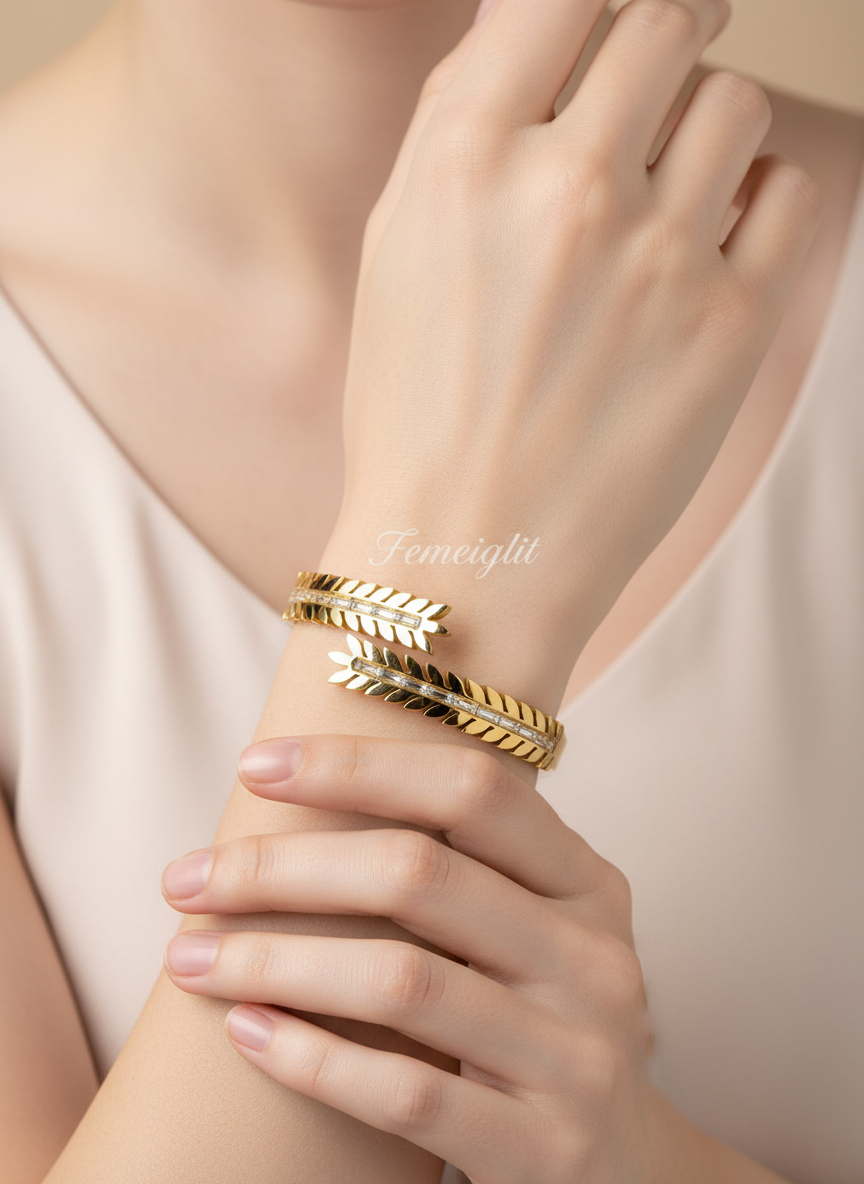 Golden Laurel Leaf Cuff Bangle