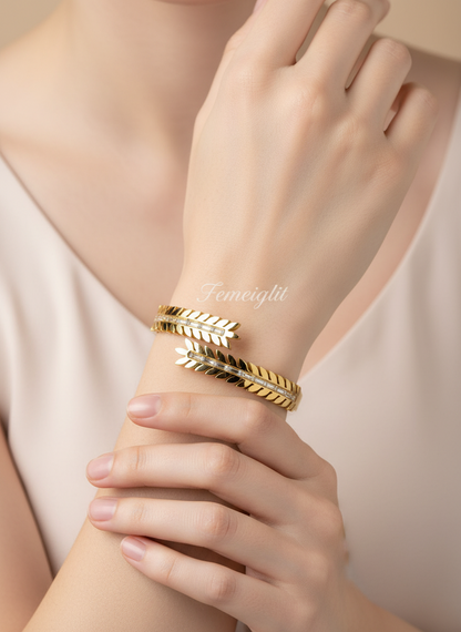 Golden Laurel Leaf Cuff Bangle