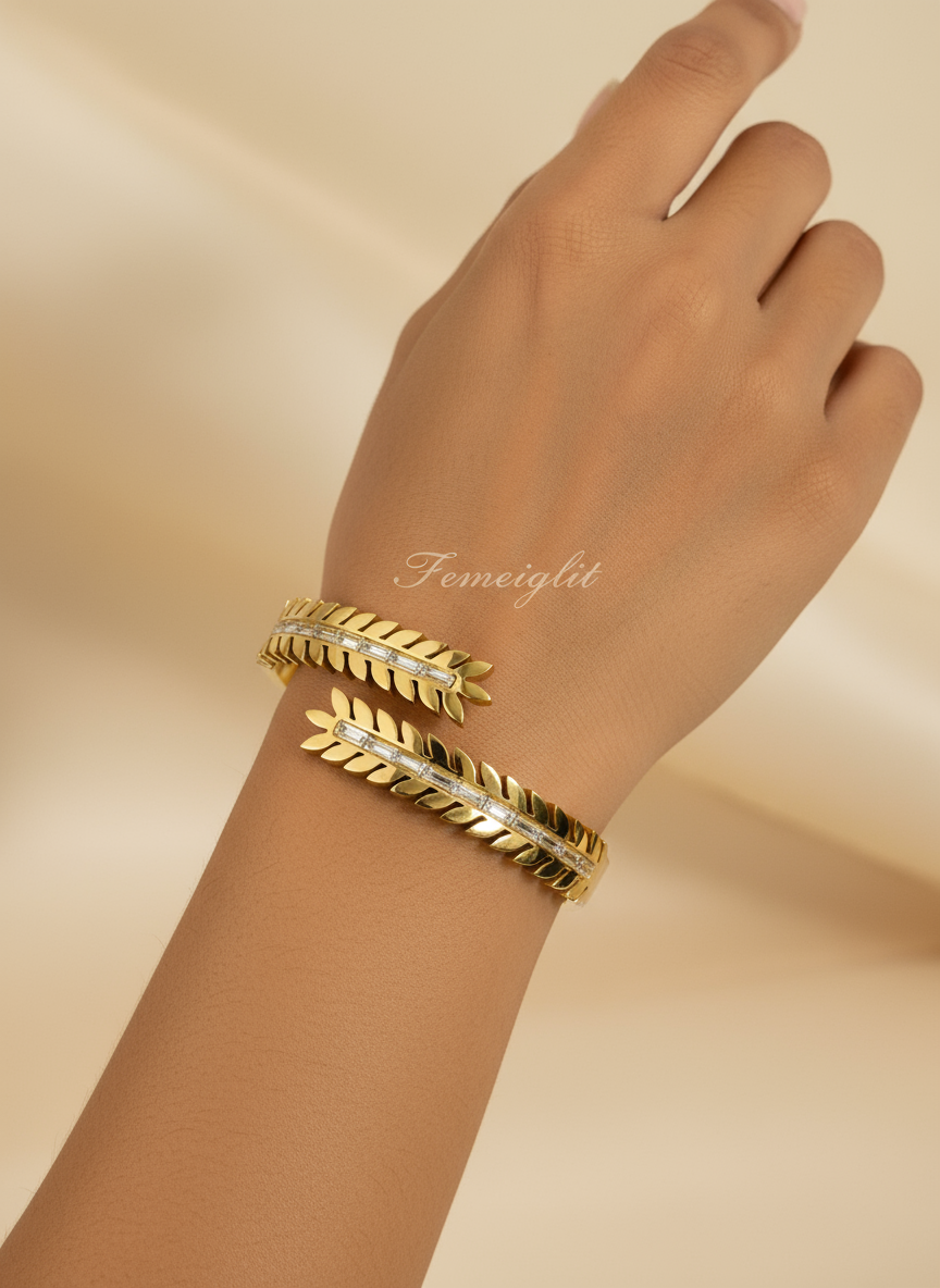 Golden Laurel Leaf Cuff Bangle