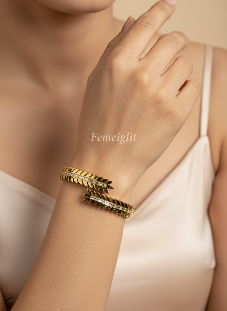 Golden Laurel Leaf Cuff Bangle