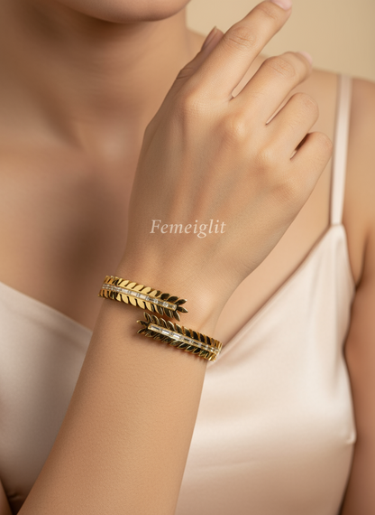 Golden Laurel Leaf Cuff Bangle