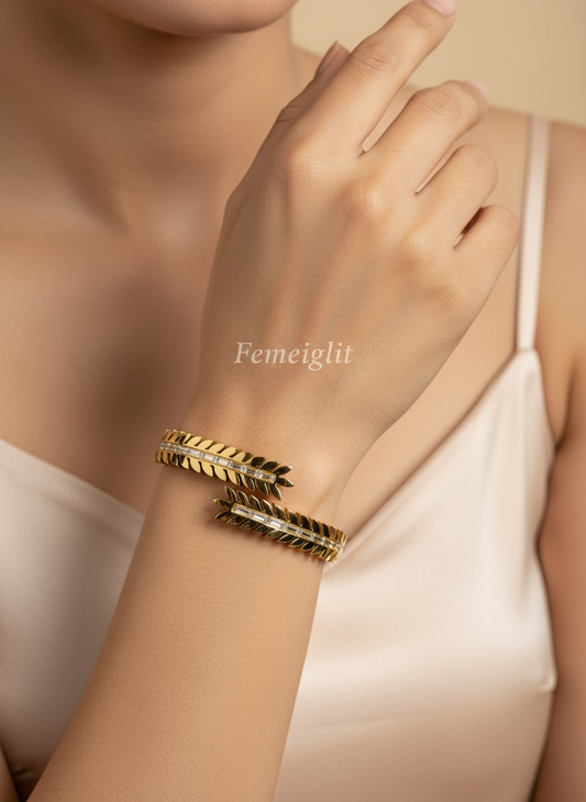 Golden Laurel Leaf Cuff Bangle