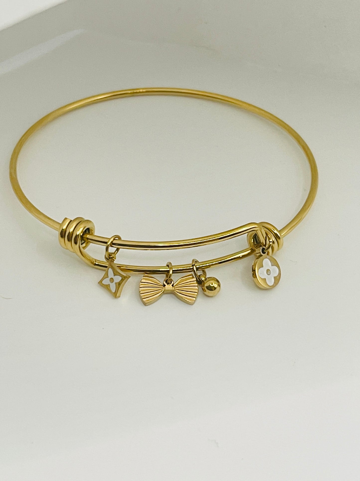 Designer Clover & Bow Charm Bangle