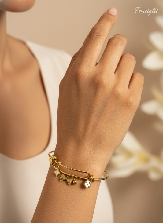 Designer Clover & Bow Charm Bangle