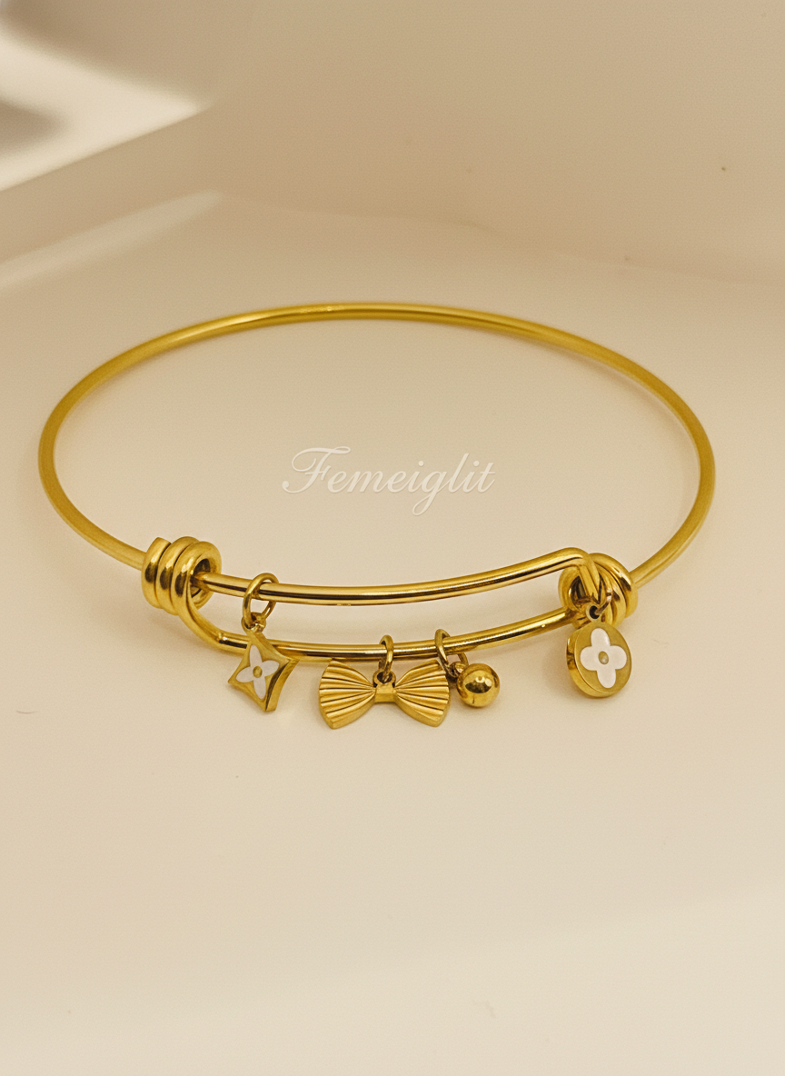 Designer Clover & Bow Charm Bangle