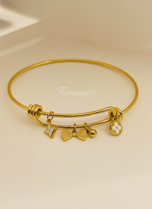 Designer Clover & Bow Charm Bangle
