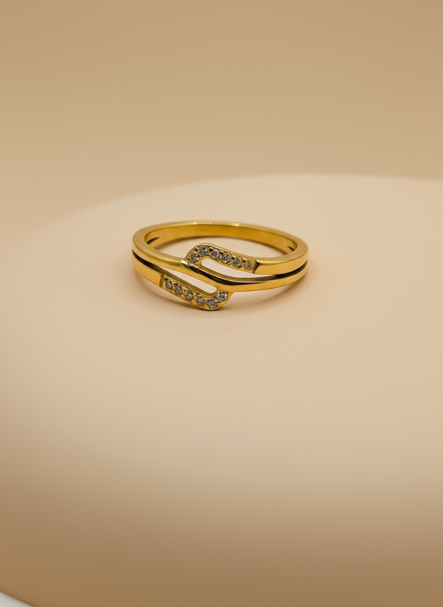 Gold-Plated Pave Crossover Bypass Ring