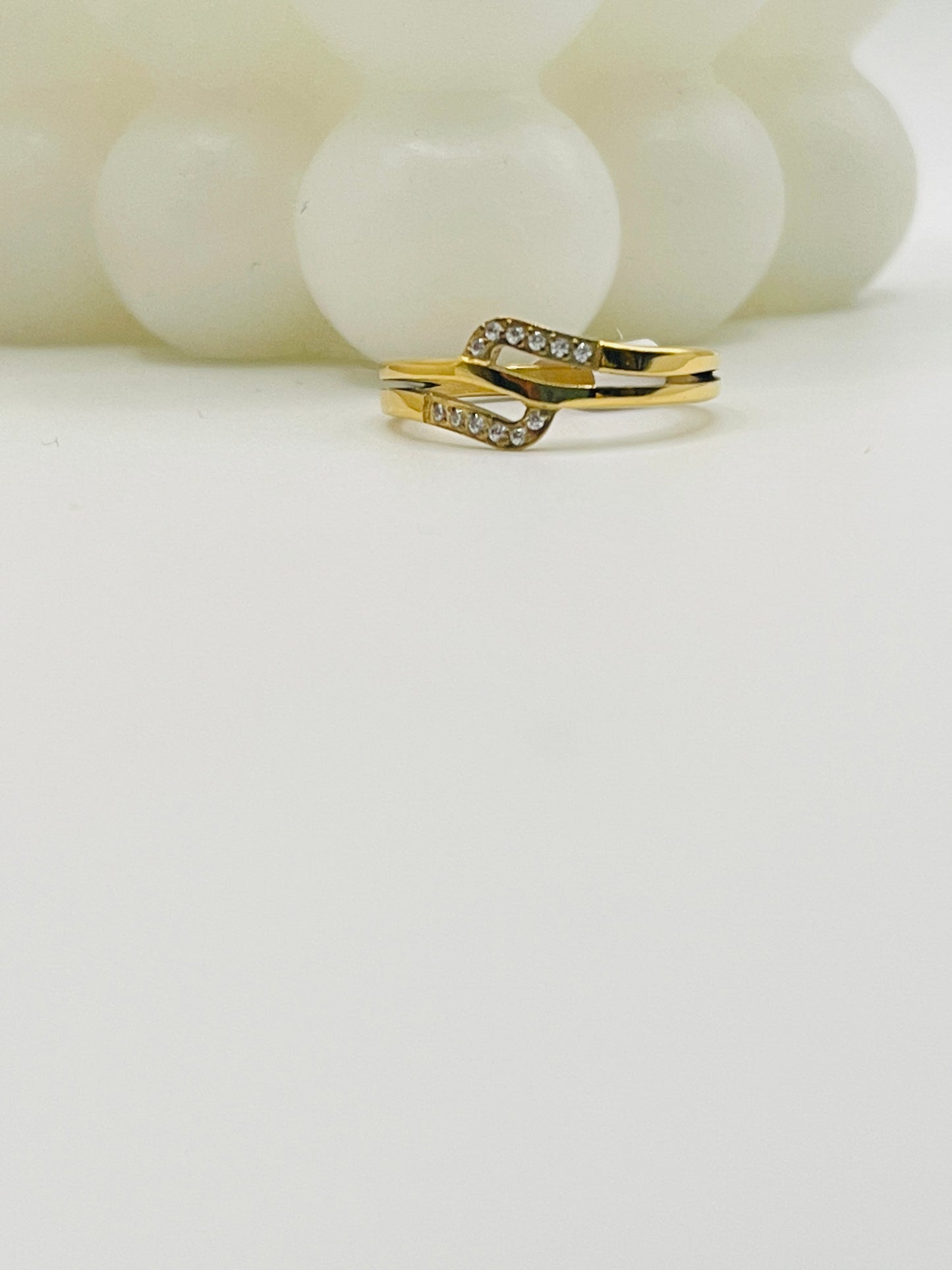 Gold-Plated Pave Crossover Bypass Ring