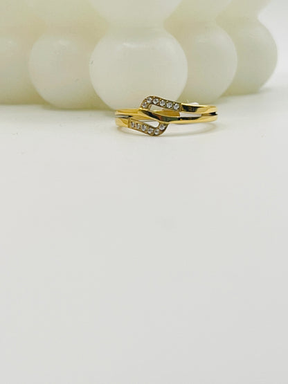 Gold-Plated Pave Crossover Bypass Ring