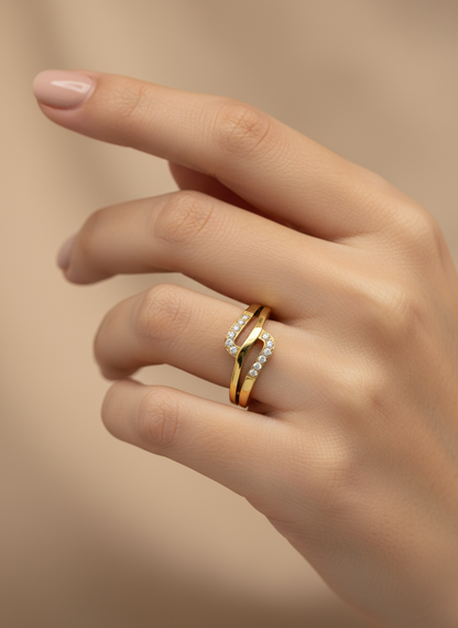 Gold-Plated Pave Crossover Bypass Ring