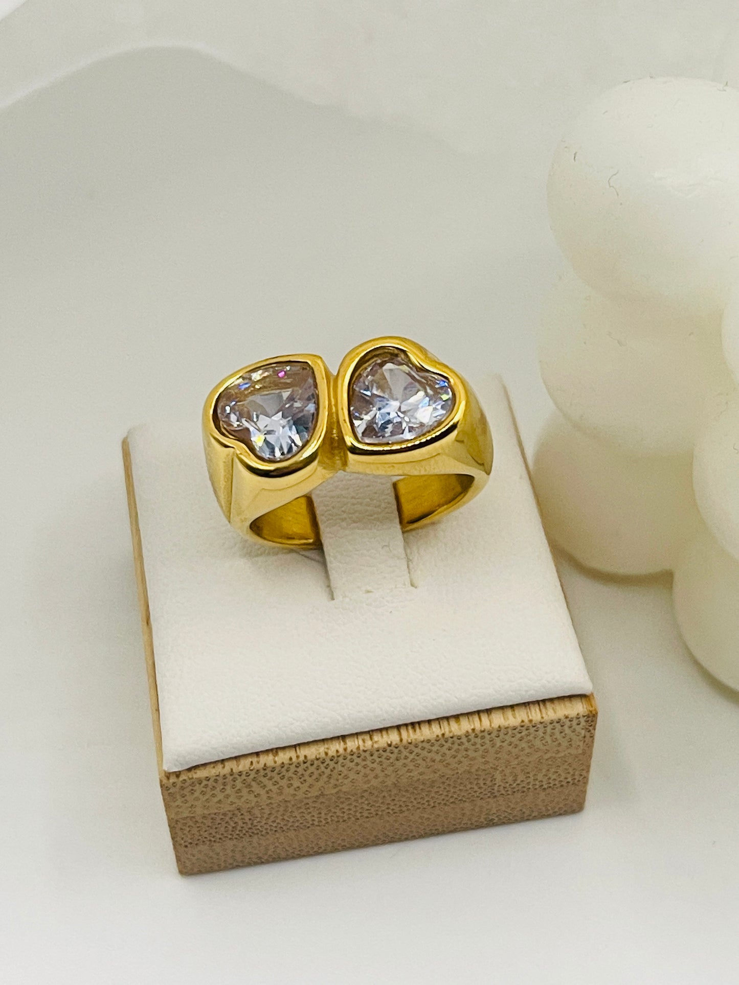 Twin Heart Crystal Signet Ring