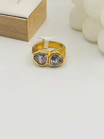 Twin Heart Crystal Signet Ring