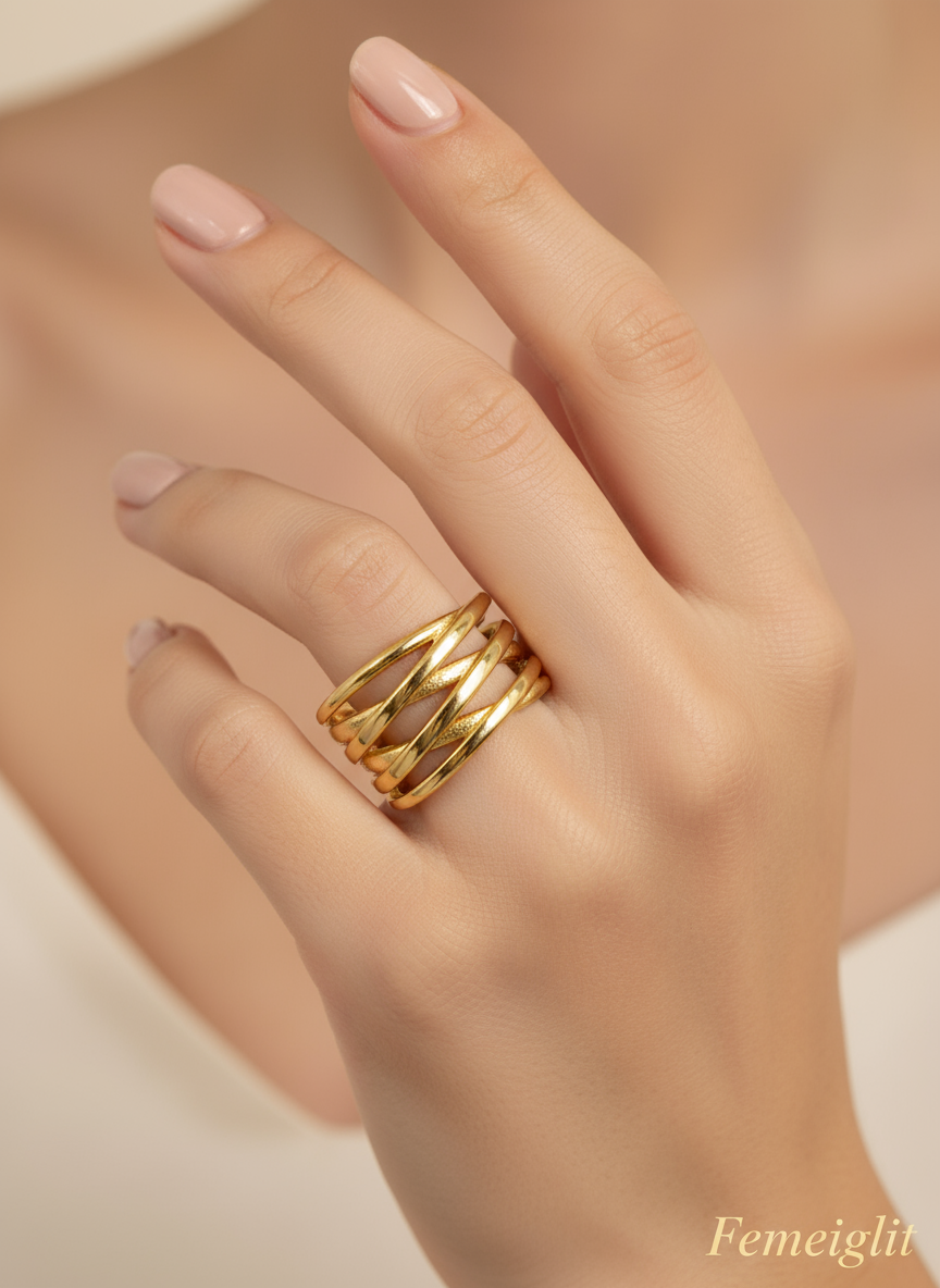 Gold Criss-Cross Cocktail Ring
