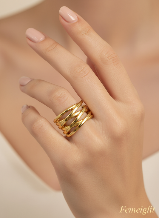 Gold Criss-Cross Cocktail Ring