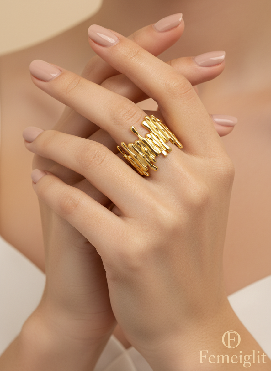 Abstract Gold Texture Ring