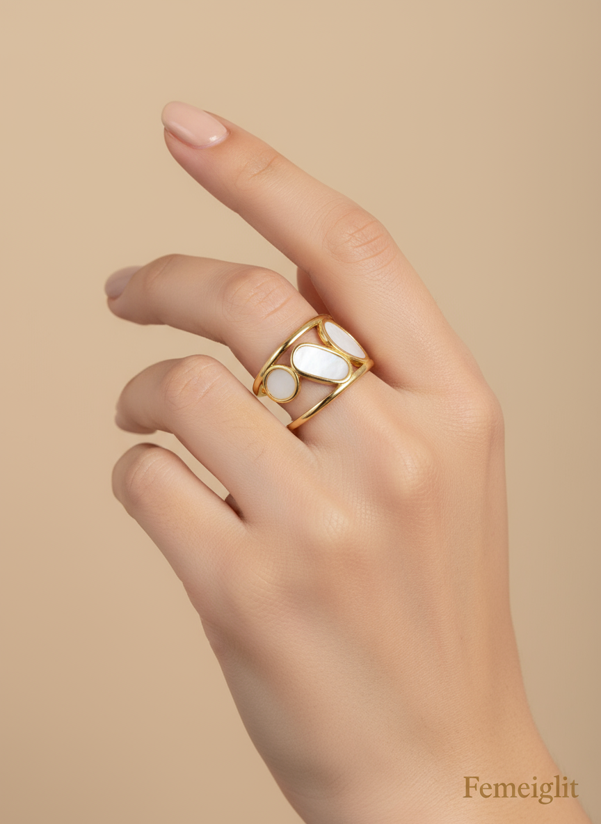 Modern Abstract MOP Cuff Ring