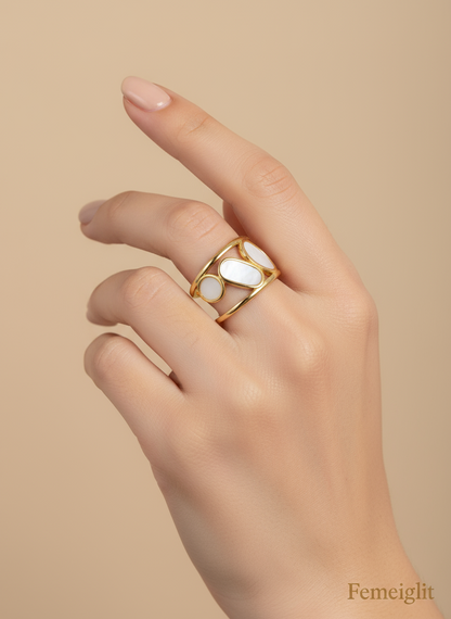 Modern Abstract MOP Cuff Ring