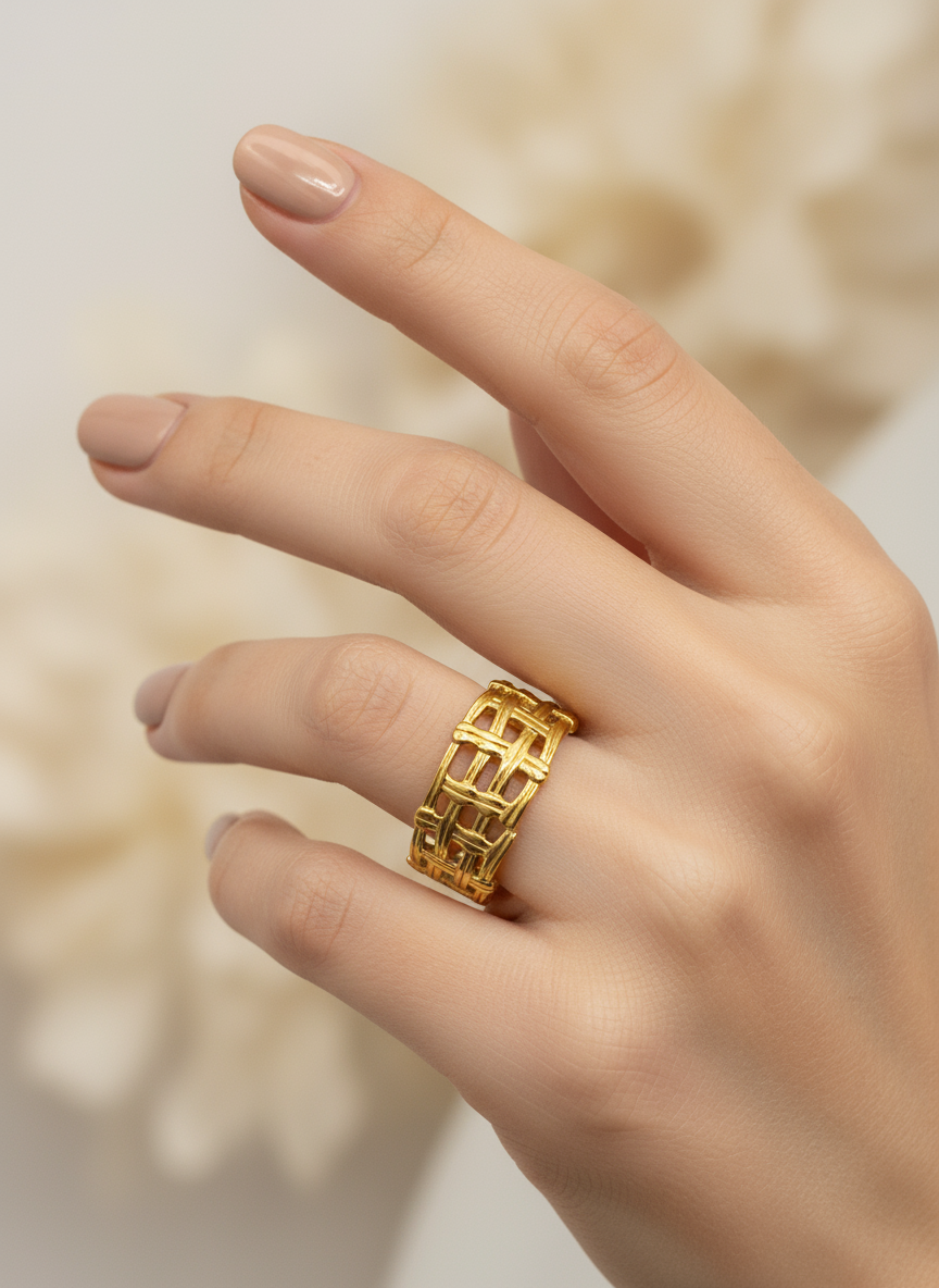 Woven Grid Cuff Ring