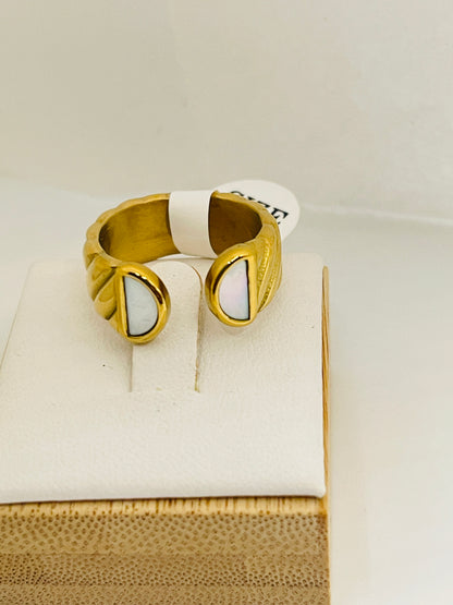 Ribbed Cuff Mother-of-Pearl Ring