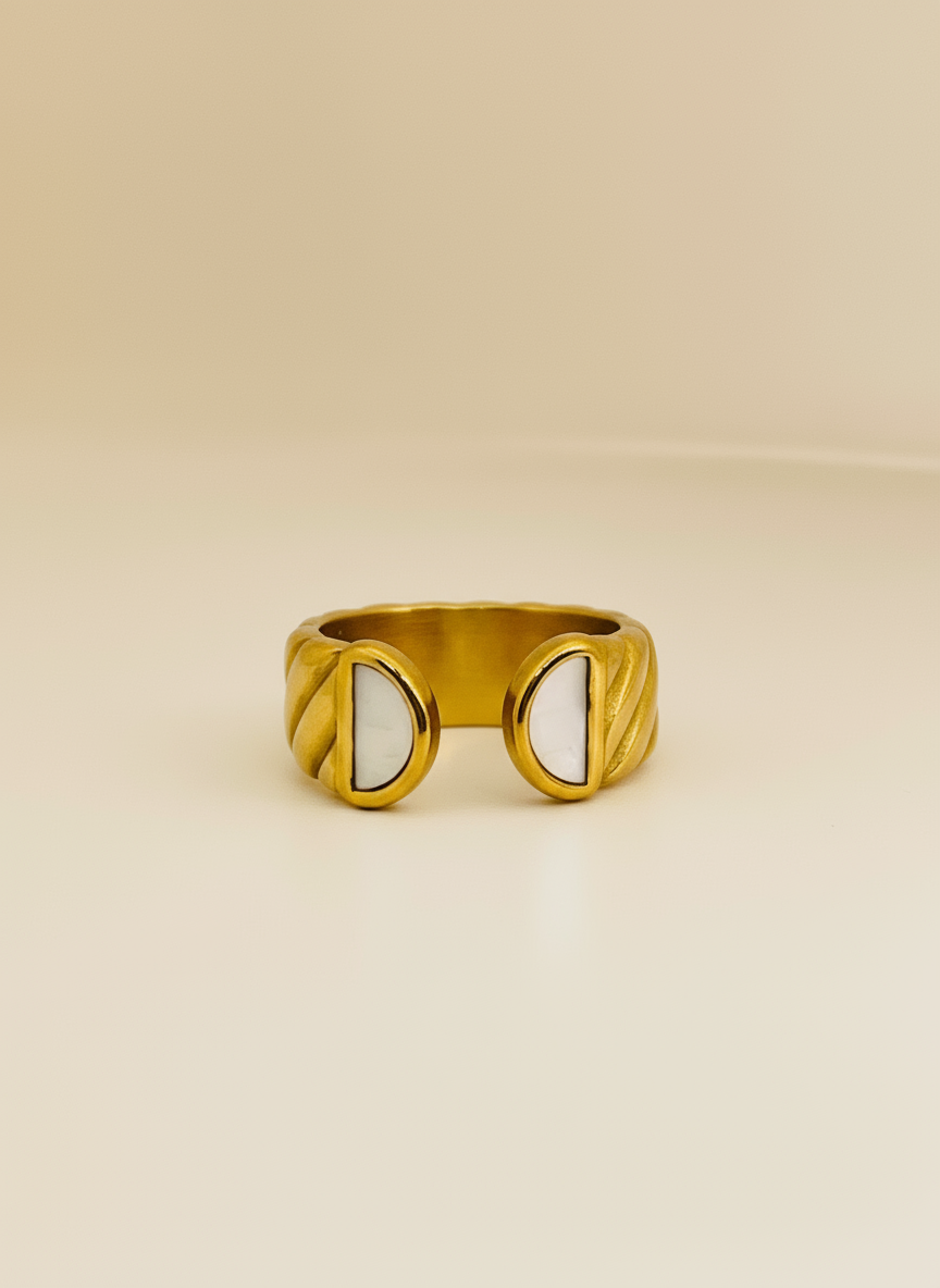 Ribbed Cuff Mother-of-Pearl Ring