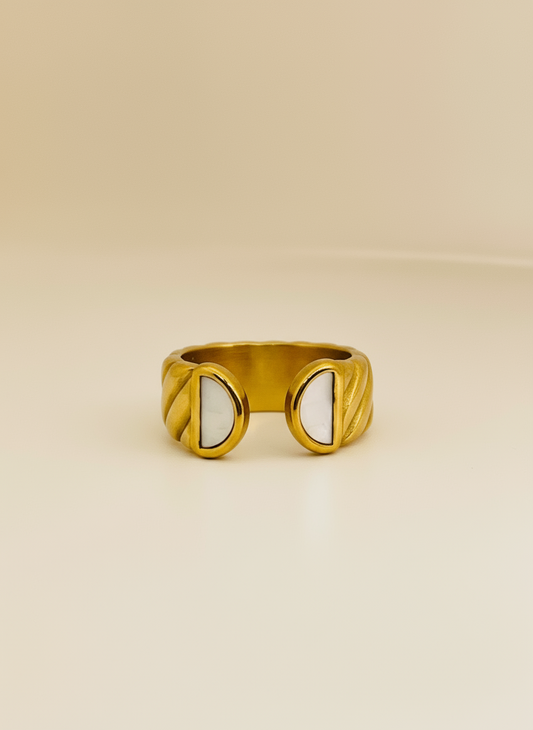 Ribbed Cuff Mother-of-Pearl Ring