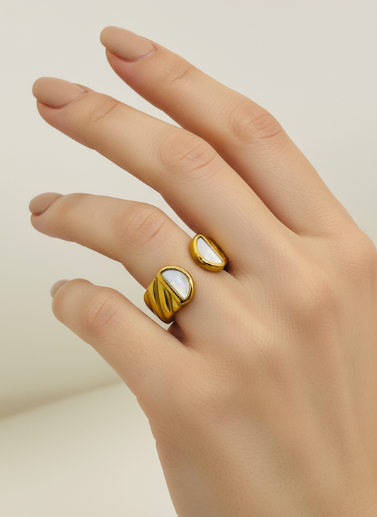 Ribbed Cuff Mother-of-Pearl Ring