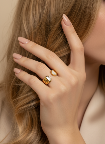 Ribbed Cuff Mother-of-Pearl Ring