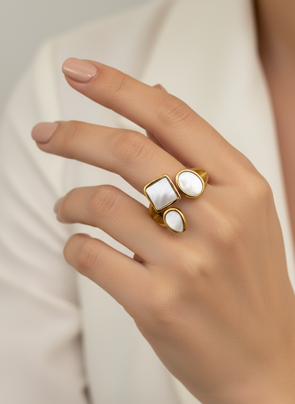 Abstract Trio Adjustable Ring