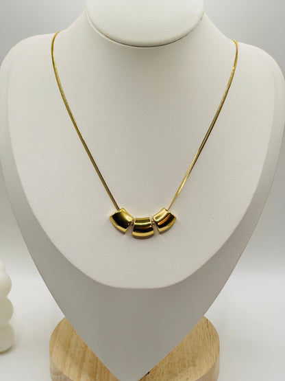 Gold Triple Tube Bead Necklace