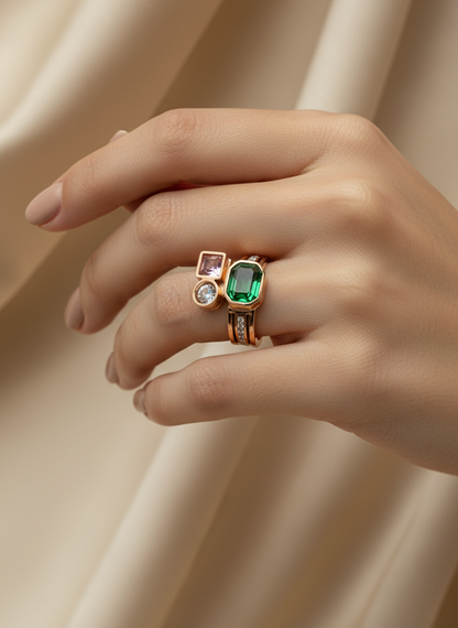 Rose Gold Multi-Stone Open Ring