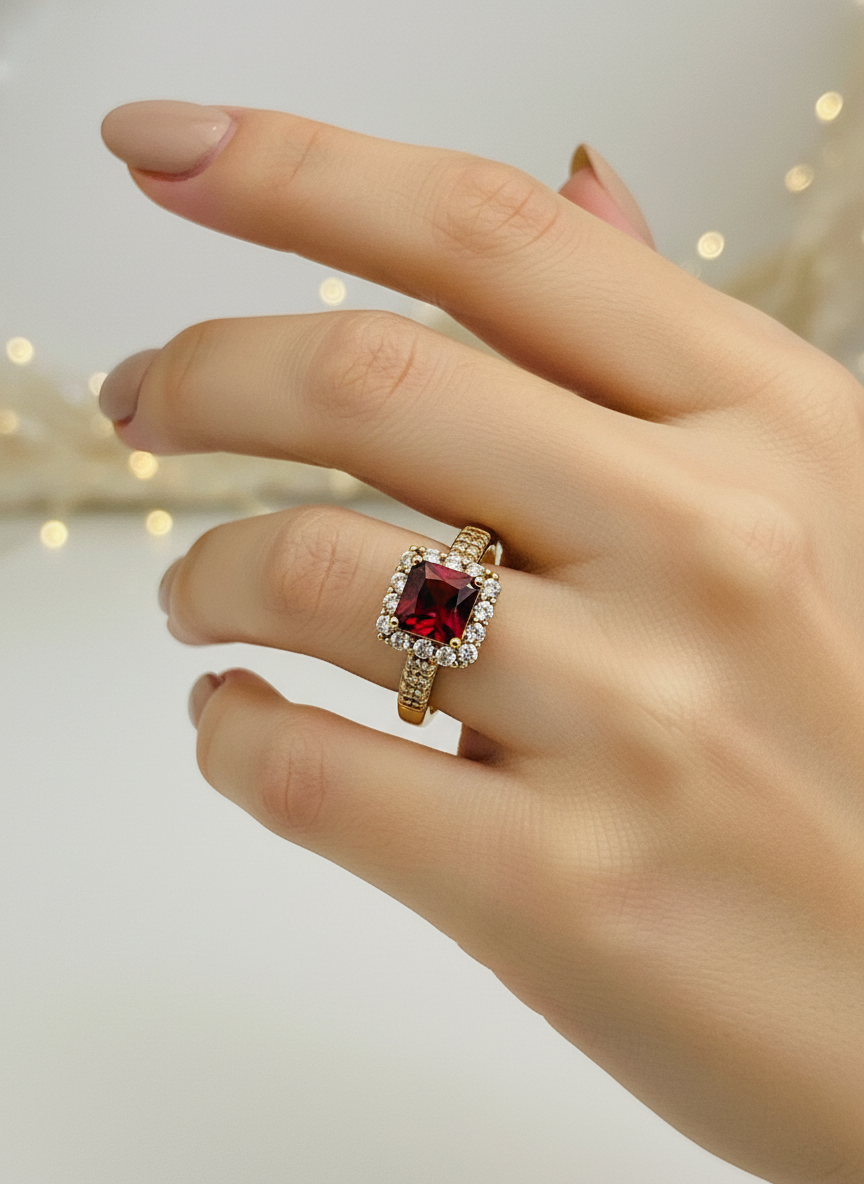 Majestic Red Halo Xuping Ring