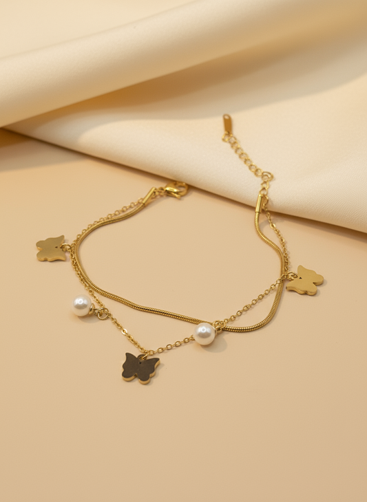 Flutter & Pearl Layered Bracelet