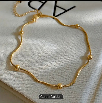 Minimalist Gold Bead Station Anklet