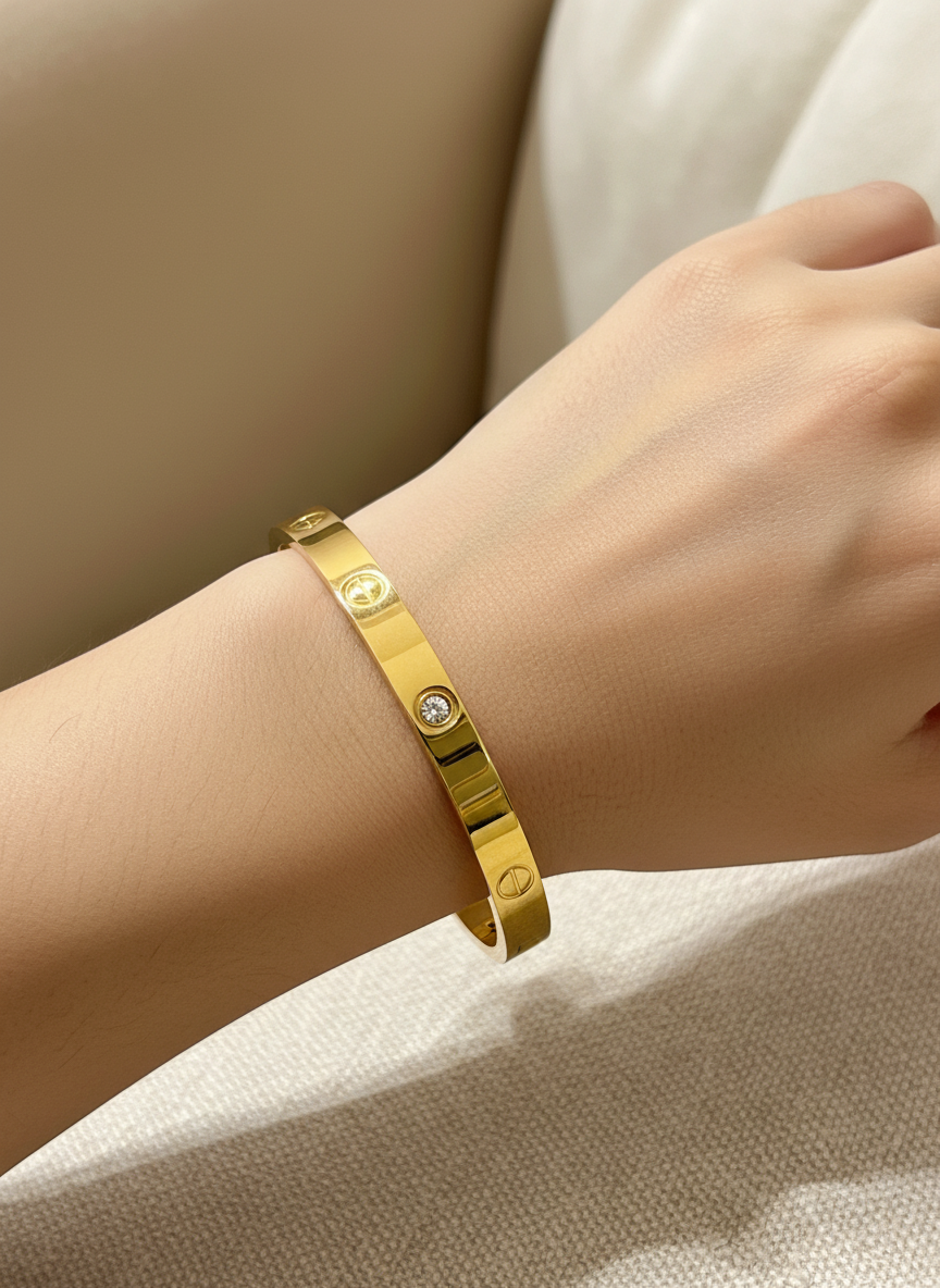 Diamond-Accented Gold Love Bangle