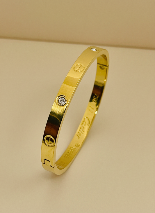 Diamond-Accented Gold Love Bangle