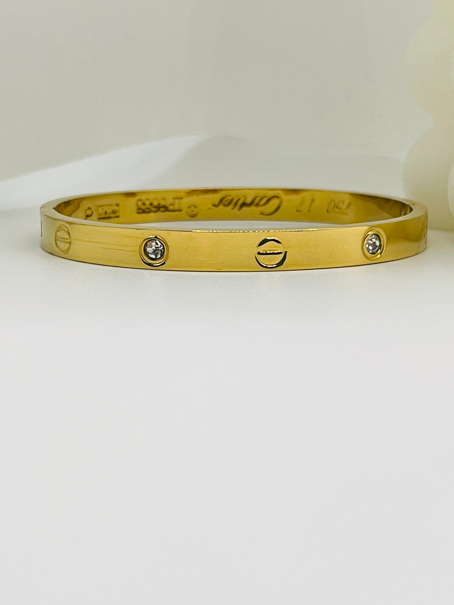 Diamond-Accented Gold Love Bangle