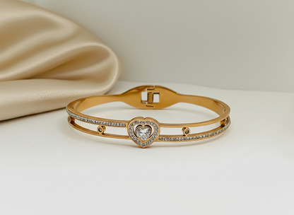 Rose Gold Double-Band Heart Bangle