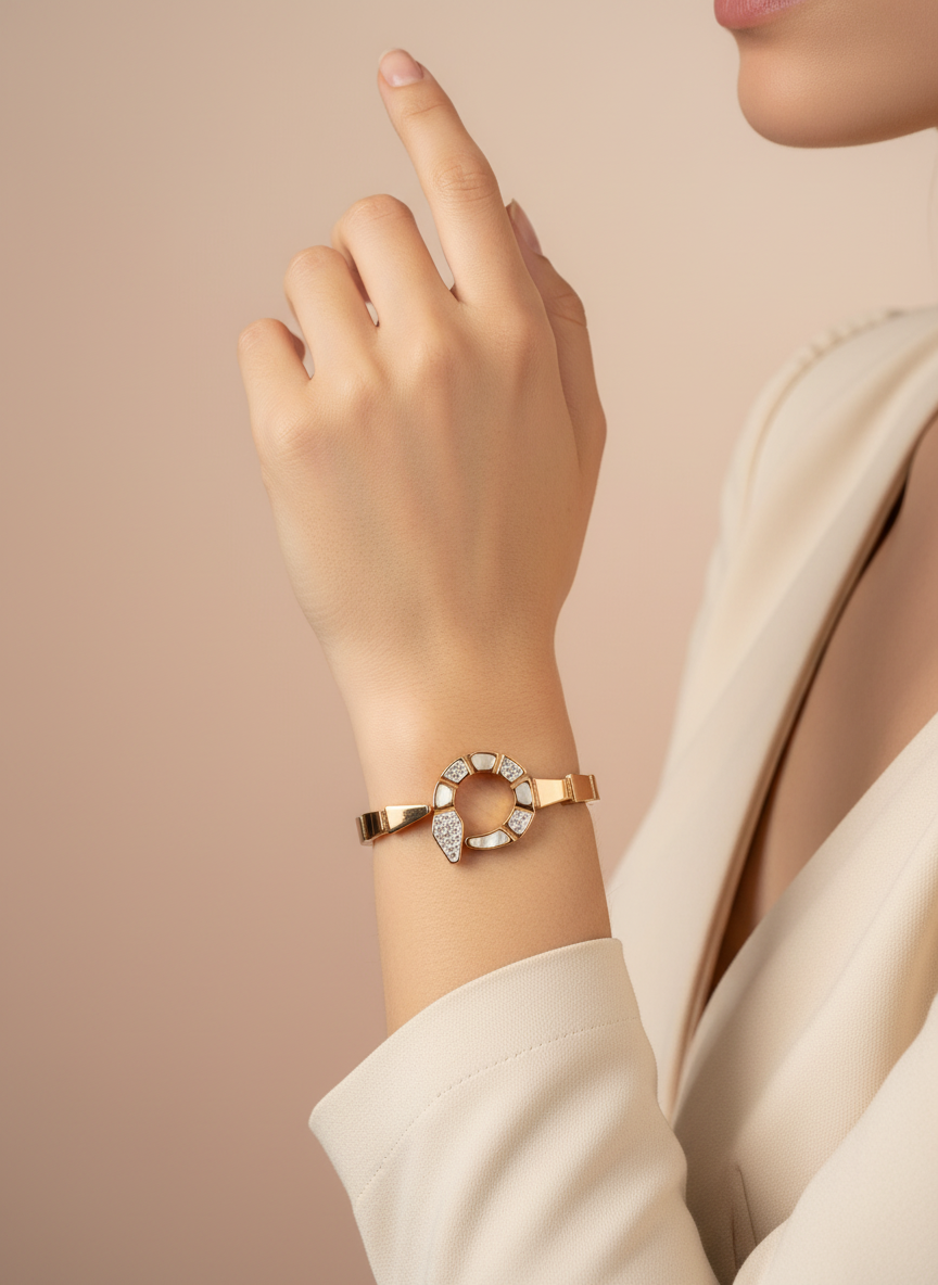 Serpent Head MOP Rose Gold Bangle