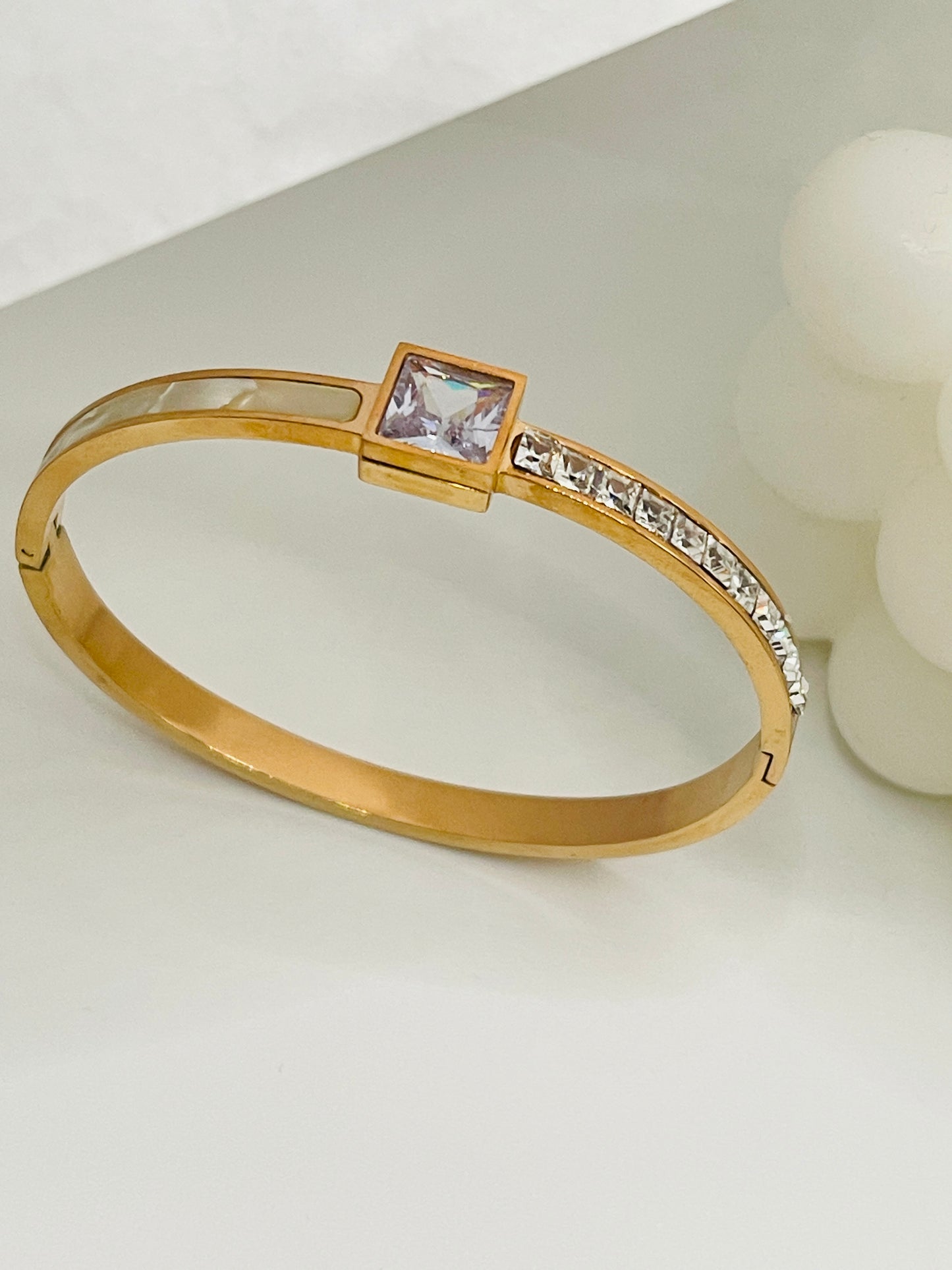 Square Crystal Rose Gold Bangle