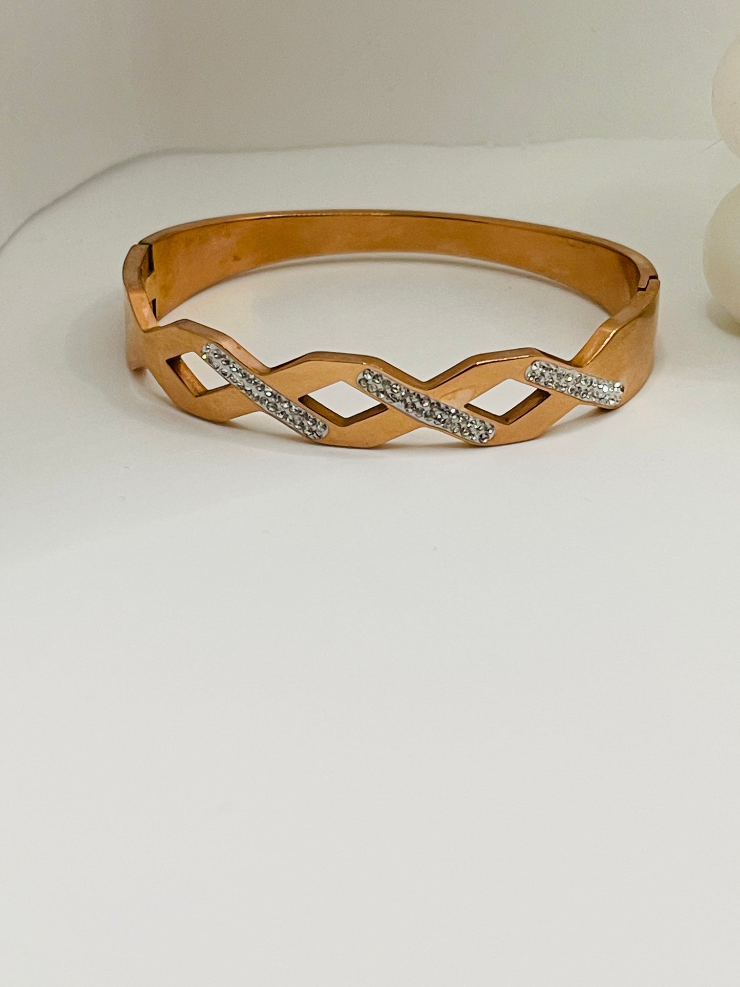 Rose Gold Weave Bangle with Crystal Accents
