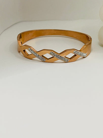 Rose Gold Weave Bangle with Crystal Accents