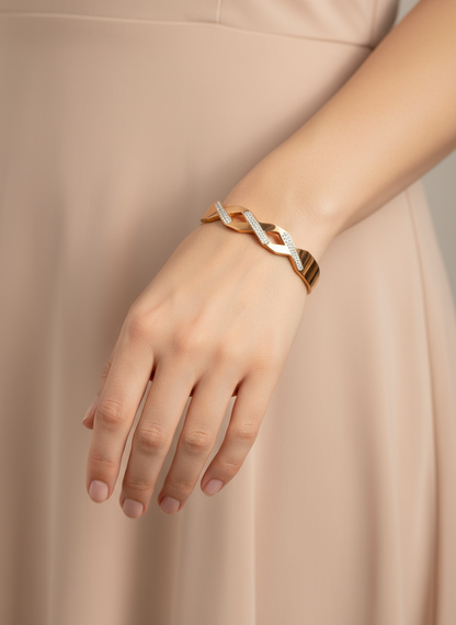 Rose Gold Weave Bangle with Crystal Accents
