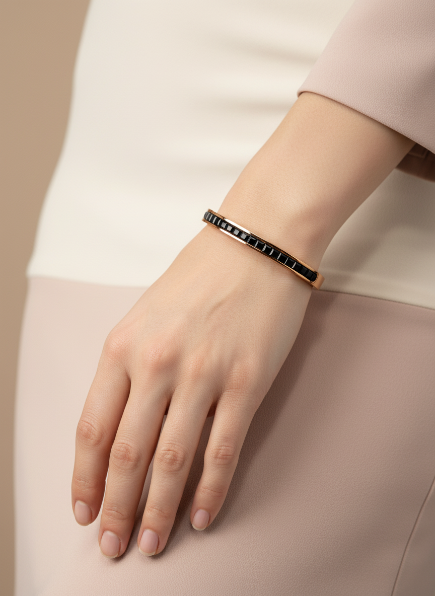 Black Channel Rose Gold Bangle