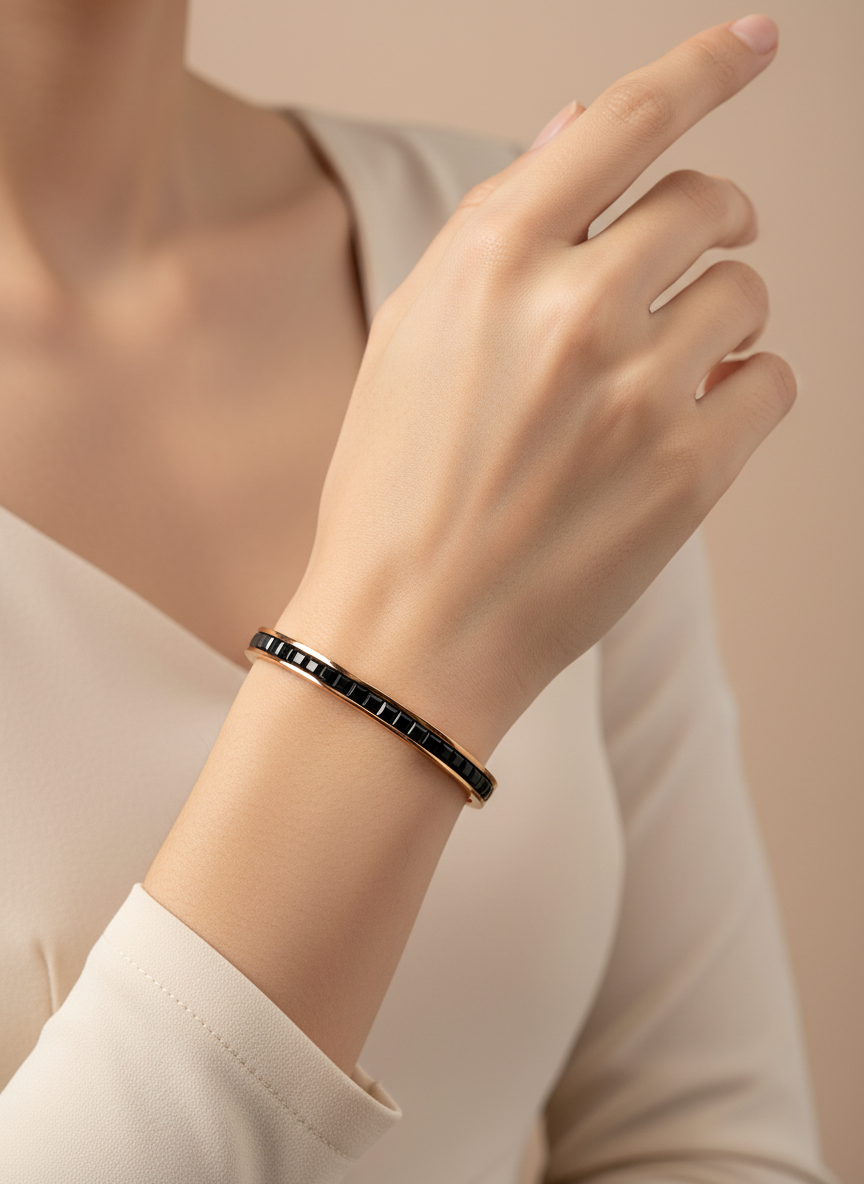 Black Channel Rose Gold Bangle