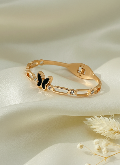 Elegant Butterfly Link Bangle in Rose Gold