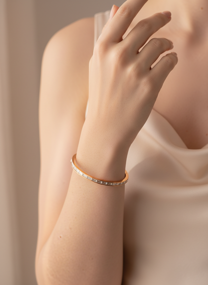 Baguette Inlaid Rose Gold Bangle