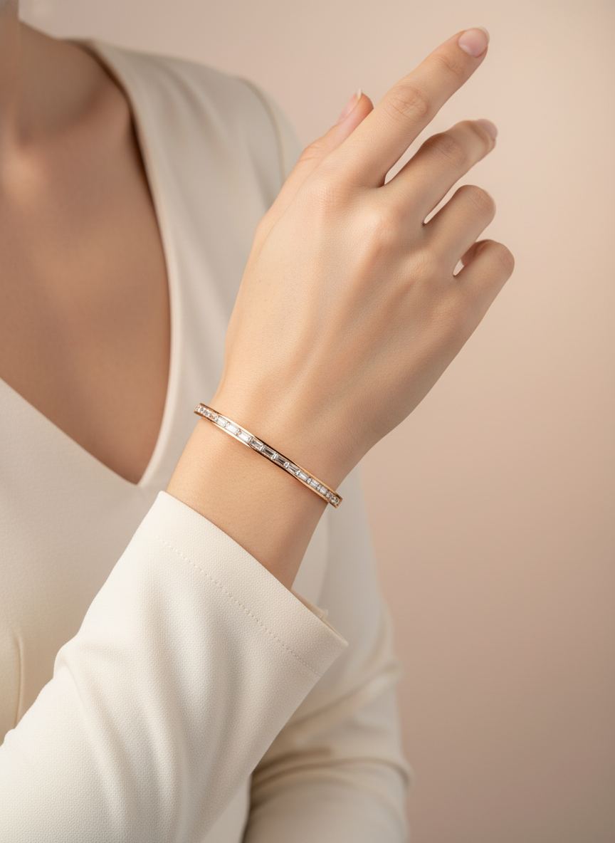 Baguette Inlaid Rose Gold Bangle